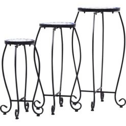 DOC&ET² Tables Mosaïque 3 Pcs Bleu Et Blanc Céramique - Bleu