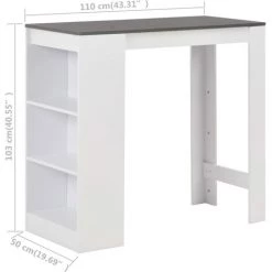 MAISONCHIC Table Haute De Bar Avec étagère Blanc 110x50x103 Cm -Table haute et bar Soldes 67652579 5