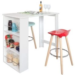 Table Haute De Bar Mange-debout Cuisine Avec Rangements– Blanc FWT17-W SoBuy®