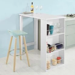 Table Haute De Bar Mange-debout Cuisine Avec Rangements– Blanc FWT17-W SoBuy® -Table haute et bar Soldes 8039502 3