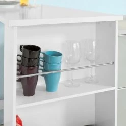 Table Haute De Bar Mange-debout Cuisine Avec Rangements– Blanc FWT17-W SoBuy® -Table haute et bar Soldes 8039502 5