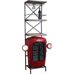 AUBRY GASPARD Meuble Bar Tracteur En Acacia Et Métal Rouge - Rouge